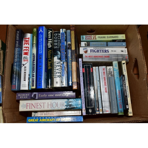 179 - FIVE BOXES OF BOOKS, relating to aircraft, WWII etc