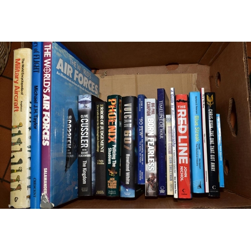 179 - FIVE BOXES OF BOOKS, relating to aircraft, WWII etc