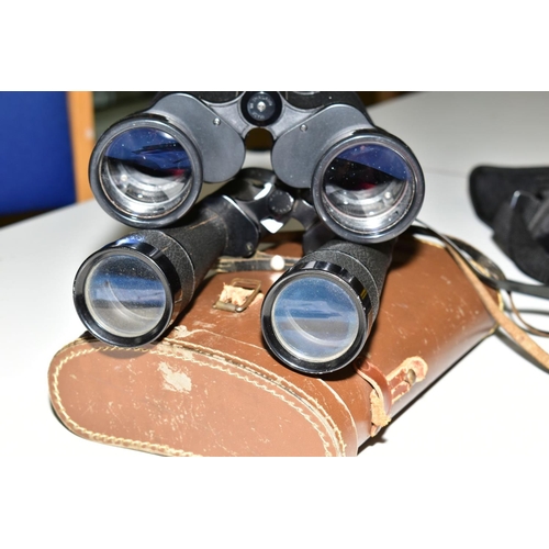 180 - A PAIR OF LIEBERMAN AND GORTZ 21 X 47 BINOCULARS, some wear and paint loss, in distressed leather ca... 