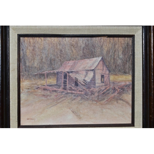 186 - D M RAMSEY (1925-2009) a ramshackle wooden hut before tall undergrowth, signed bottom left, acrylic ... 