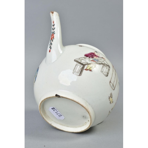 191 - AN EARLY WORCESTER PORCELAIN TEA POT OF GLOBULAR SHAPE, circa 1775, the polychrome enamel decoration... 