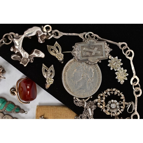 20 - A SELECTION OF ITEMS, to include a silver engraved bangle with safety clasp, various non pierced ear... 