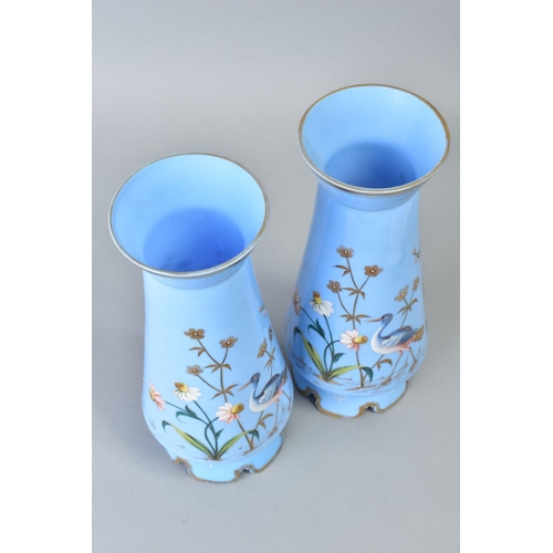 211 - A PAIR OF LATE 19TH CENTURY INVERTED TAPER FORM BOHEMIAN BLUE GLASS VASES, of pale lavender glass an... 