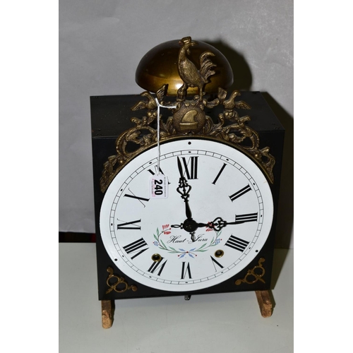 240 - A FRENCH COMPTOISE CLOCK FEATURING GILT BIRD DECORATION ABOVE THE DIAL, the dial has Roman numeral m... 