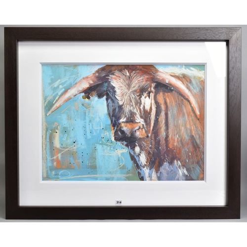 314 - JAMES BARTHOLOMEW R.S.M.A (BRITISH CONTEMPORARY) 'LONGHORN' a pastel study of a Longhorn Cow, signed... 