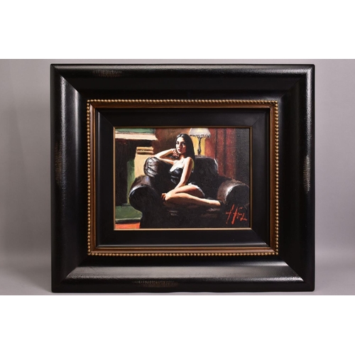 327 - FABIAN PEREZ (ARGENTINA 1967) 'ARPI ON THE COUCH' a female figure sitting in a leather armchair, sig... 