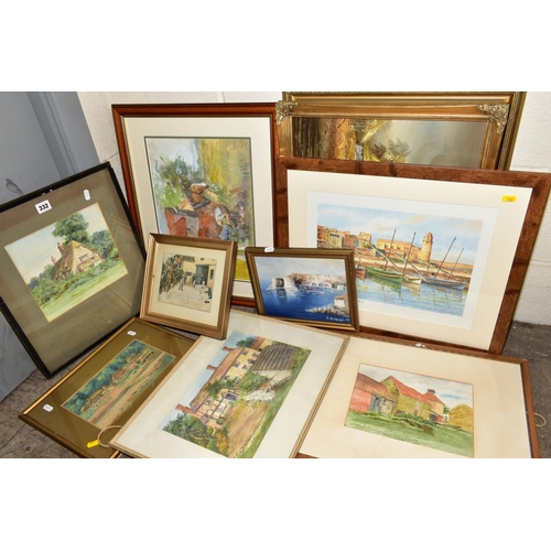 332 - PAINTINGS AND PRINTS to include early 20th century rural watercolours by Ida Kay, unsigned watercolo... 