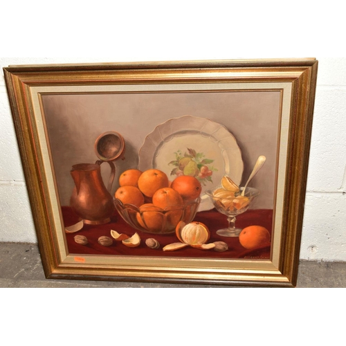 334 - FLORENT SICHET (FRENCH 1918-2014), four still life oil on canvas studies, comprising a bowl of orang... 