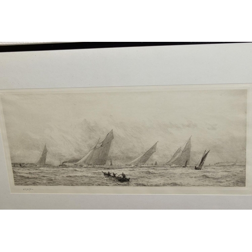 339 - WILLIAM LIONEL WYLLIE (1851-1931) 'WINDY DAY, COWES WEEK', racing yachts in full sail, signed in pen... 