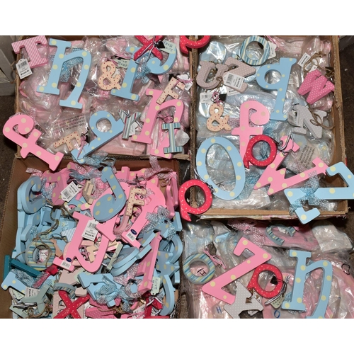 358 - THREE BOXES OF ALPHABET LETTERS, mostly pink and blue