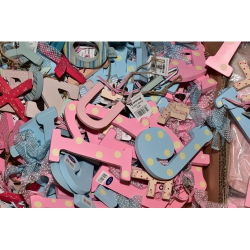 358 - THREE BOXES OF ALPHABET LETTERS, mostly pink and blue