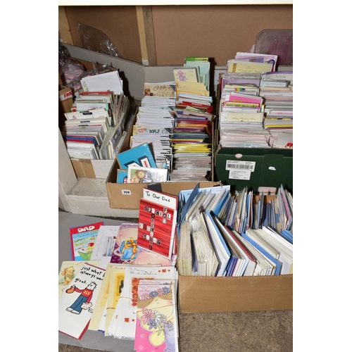 359 - FOUR BOXES OF GREETINGS CARDS etc to include birth year CD's, birthday cards, anniversary cards, mot... 