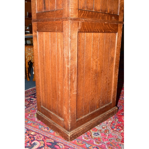 37 - A LATE 19TH CENTURY OAK LECTURN, raised back, sloped top, tongue and groove panelled sides, single s... 