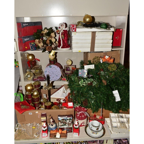 377 - CHRISTMAS ITEMS to include electric LED angel decorations, assorted wreaths, Christmas tree decorati... 