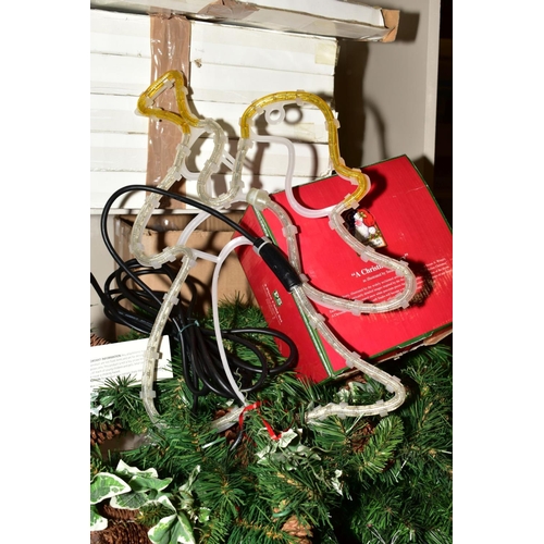 377 - CHRISTMAS ITEMS to include electric LED angel decorations, assorted wreaths, Christmas tree decorati... 