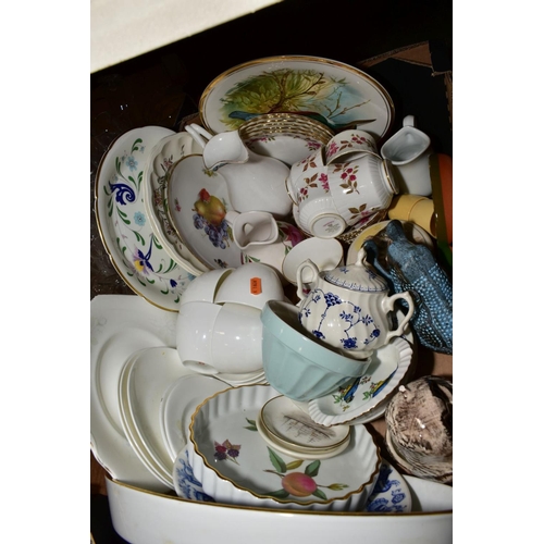 382 - SIX BOXES OF CERAMICS, GLASSWARES, KITCHEN CROCKERY etc, comprising Webb Corbett bowl, M&S 'Hampton'... 