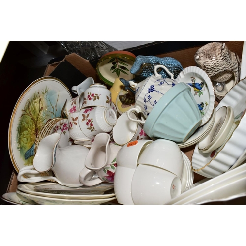 382 - SIX BOXES OF CERAMICS, GLASSWARES, KITCHEN CROCKERY etc, comprising Webb Corbett bowl, M&S 'Hampton'... 