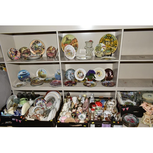 383 - FIVE BOXES AND LOOSE CERAMICS, GLASS etc, to include Collectors plates, Royal Doulton 'Country Deliv... 