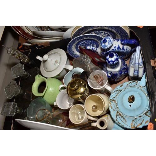 383 - FIVE BOXES AND LOOSE CERAMICS, GLASS etc, to include Collectors plates, Royal Doulton 'Country Deliv... 