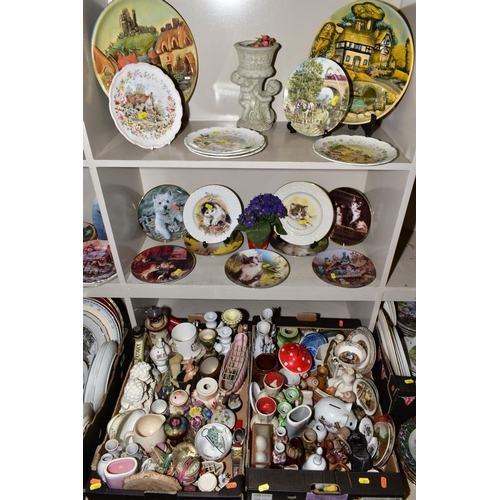 383 - FIVE BOXES AND LOOSE CERAMICS, GLASS etc, to include Collectors plates, Royal Doulton 'Country Deliv... 