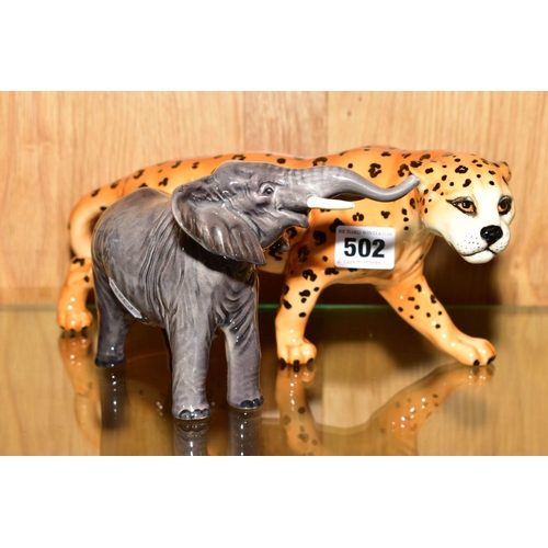 502 - A BESWICK LEOPARD IN PROWLING STANCE, length 31cm x height 12cm, gloss, model No.1082, with a Beswic... 