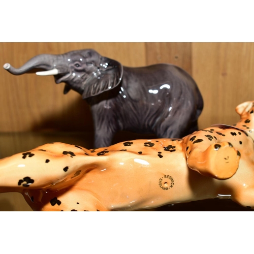 502 - A BESWICK LEOPARD IN PROWLING STANCE, length 31cm x height 12cm, gloss, model No.1082, with a Beswic... 