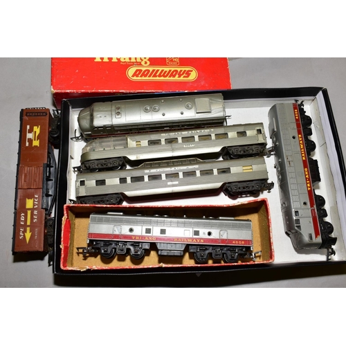 A QUANTITY OF UNBOXED AND ASSORTED TRI-ANG OO GAUGE TRANSCONTINENTAL  LOCOMOTIVES AND ROLLING STOCK