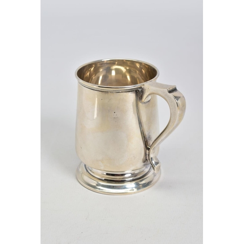 66 - A GEORGE V SILVER CHRISTENING MUG OF BALUSTER FORM, engraved monogram, stepped circular foot, S scro... 