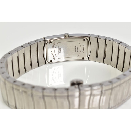 70 - A LADIES MAUBOUSSIN WRISTWATCH IN STAINLESS STEEL AND DIAMOND, oblong case measuring 32mm x 17.9mm, ... 