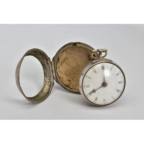 75 - A PEAR CASED POCKET WATCH, of circular design with a white Roman numeral dial, fusee movement, movem... 