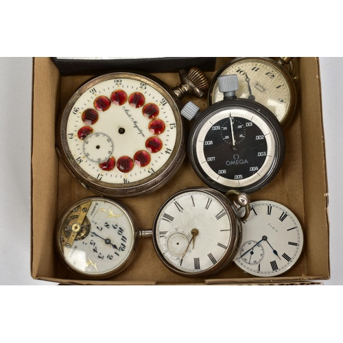 76 - A SELECTION OF POCKET WATCHES AND WATCH GLASSES, to include an Elgin pocket watch movement, a large ... 