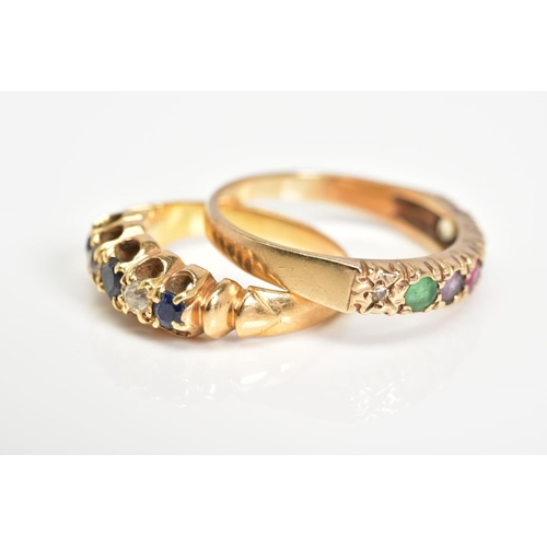 8 - TWO RINGS to include a late Victorian gold sapphire and diamond half hoop ring, estimated old Swiss ... 