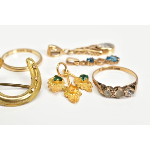 82 - A SELECTION OF ITEMS, to include a 9ct gold pendant set with an oval cut cubic zirconia, Chester hal... 