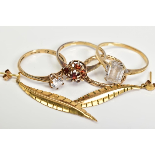 83 - A SELECTION OF ITEMS, to include two 9ct gold cubic zirconia set rings, with Birmingham and London h... 