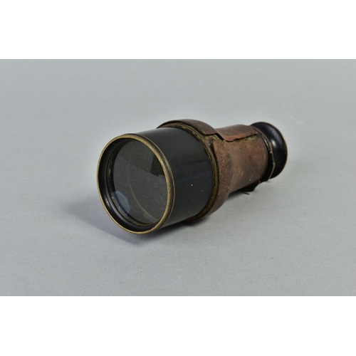 221A - OPTICAL INTEREST:- a Victorian leather bound single drawer monocular, stamped with retailers mark 'C... 