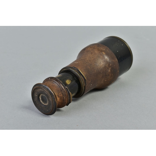 221A - OPTICAL INTEREST:- a Victorian leather bound single drawer monocular, stamped with retailers mark 'C... 