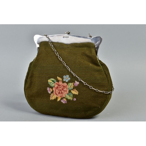 224A - HERPETOLOGICAL INTEREST, an early 20th Century petit point and tapestry bag with a Sterling silver c... 