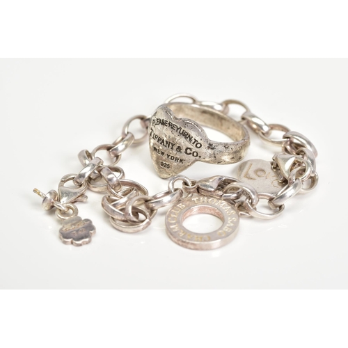 59 - A THOMAS SABO BRACELET TOGETHER WITH A SILVER HEART SHAPED RING, the Thomas Sabo charm bracelet with... 