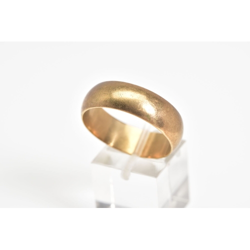 73 - A 9CT GOLD WIDE WEDDING BAND, the plain polished band, with a 9ct hallmark for London, ring size bey... 