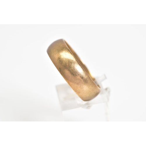 73 - A 9CT GOLD WIDE WEDDING BAND, the plain polished band, with a 9ct hallmark for London, ring size bey... 