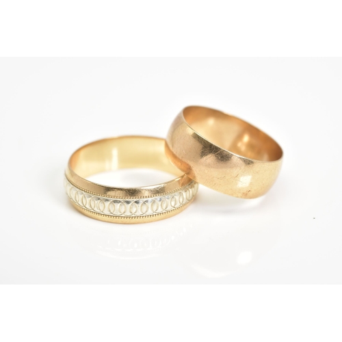 75 - TWO 9CT GOLD WEDDING BANDS, the first a plain polished band, with a 9ct hallmark for London, ring si... 