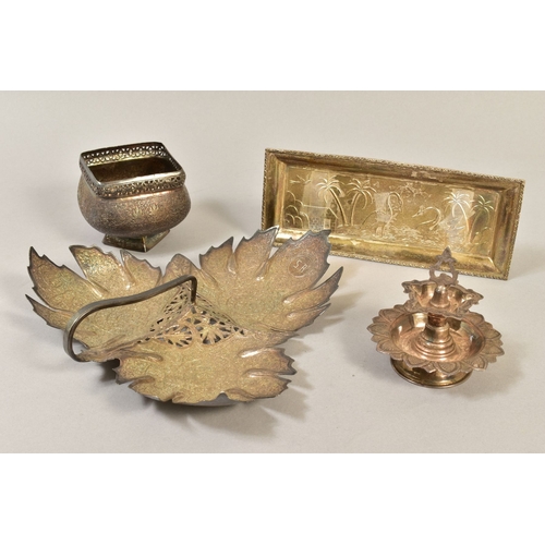 112 - A GROUP OF 20TH CENTURY INDIAN WHITE METAL, comprising an hors d'oeuvres dish in the form of three l... 