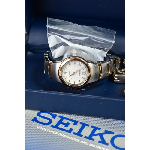 131 - A NUMBER OF BOXED WRISTWATCHES, to include a gold plated and mother of pearl dial Citizen Eco drive,... 