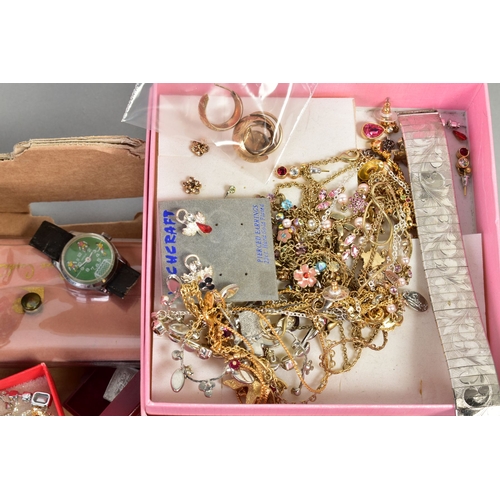 133 - A SELECTION OF ITEMS, to include three pairs of 9ct gold earrings and other yellow metal hoop earrin... 