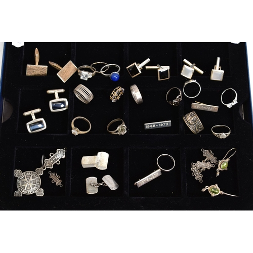 154 - A TRAY OF ITEMS, to include a silver ambulance medal with engraved details and silver hallmark for B... 