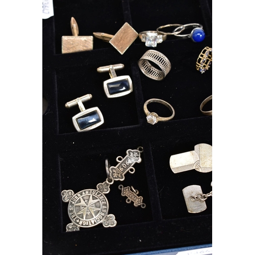 154 - A TRAY OF ITEMS, to include a silver ambulance medal with engraved details and silver hallmark for B... 