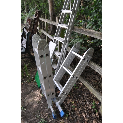 1022 - AN ALUMINUM FOLDING PLATFORM LADDER, with three rungs to each of the four sections, 100cm long, fold... 