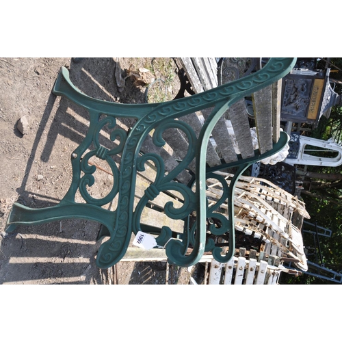 1002 - A NEAR PAIR OF MODERN CAST METAL GARDEN CHAIRS, one painted black with white painted slats the other... 