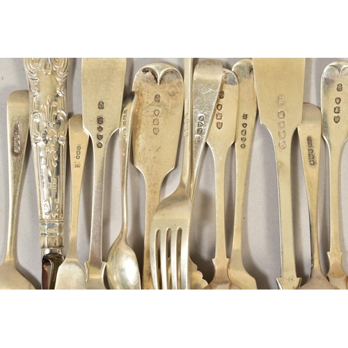 103 - A SMALL QUANTITY OF ASSORTED SILVER FLATWARE, including a late Victorian Fiddle pattern sauce ladle,... 