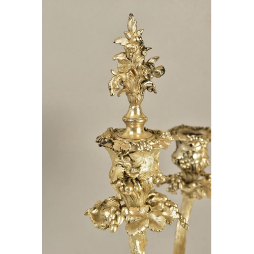 107 - A VICTORIAN ELKINGTON PLATE SIX LIGHT CANDELABRUM, cast with fruiting vine on a entwined trunk stem,... 